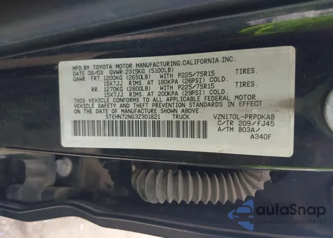 2003 Toyota Tacoma Base V6 z USA, uszkodzony, nr VIN 5TEHN72N63Z301821